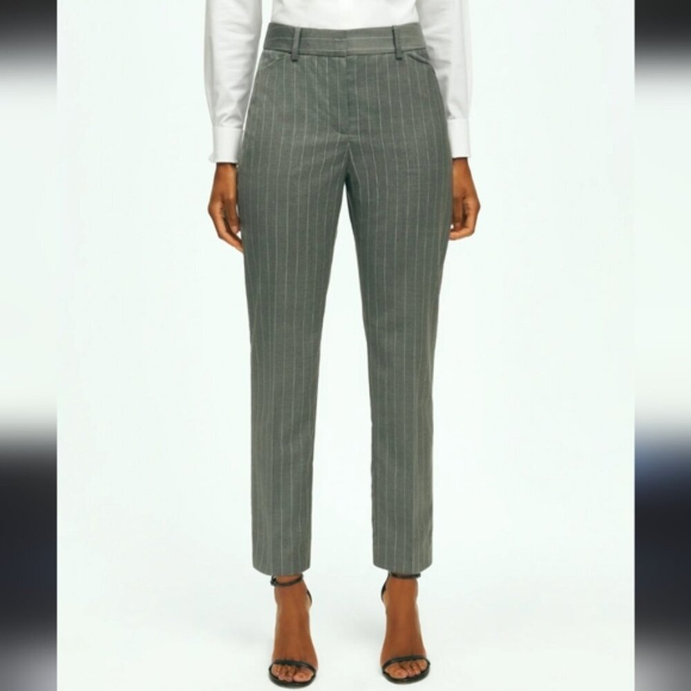 Brooks Brothers Italian Wool Pinstriped Tapered Crepe Quiet Luxury Trousers 2 - Picture 1 of 9